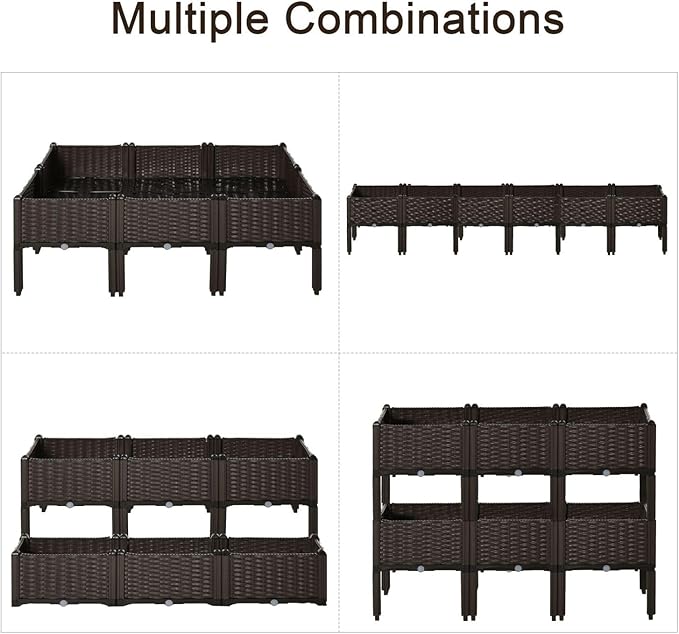 6 Piece Raised Garden Bed Kit Elevated Planter Boxes for Flowers Vegetables and Herbs