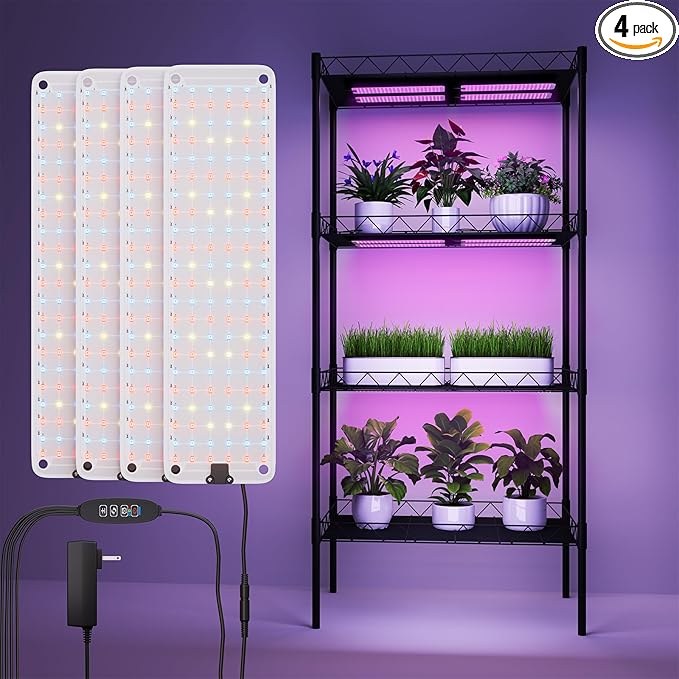 Under Cabinet Grow Light LED Grow Lights for Indoor Plants Full Spectrum Plants Light for Shelves with Auto Timer 3/9/12H 616LEDs Ultra-Thin Grow Light Panel for Seed Starting Flowers Veg 4PACK