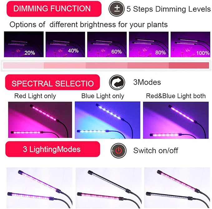 60W LED Full Spectrum Growing Lamps with Tripod Stand Dimmable Timing Greenhouse Flower Adjustable Floor Plant Grow Lights