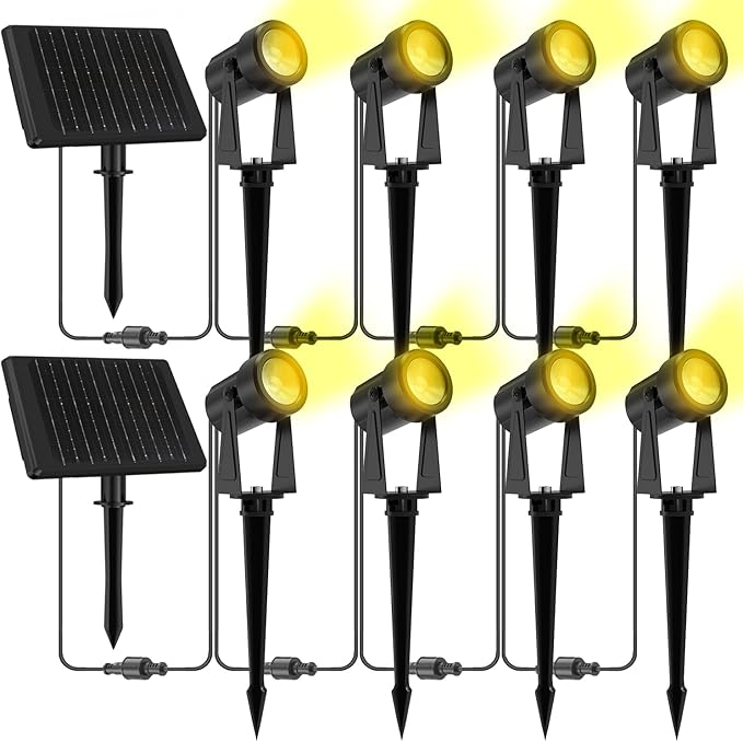 ZYAN Solar Spotlights Black Cord (8 Pack Warm White) Plug in Spotlights 8 Pack Warm White