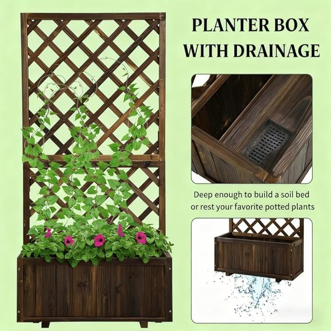 Garden BedWooden Raised Garden Bed Planting Planter Box with Trand Drain Holes for Climbing Vine Plants