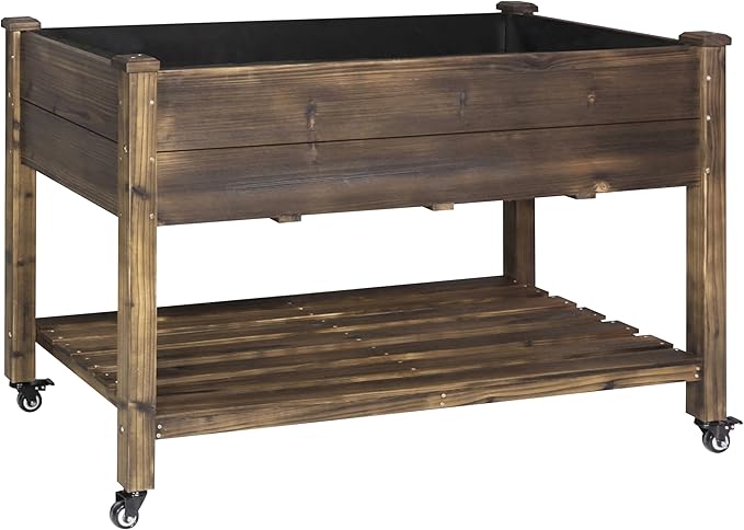 BlueWish Raised Garden Bed 48 W x 24 D x 33 H Raised Garden Bed Garden Bed with Detachable Black Liner Drainage Holes 330 lbs Capacity Planter Box for Outdoor Patio Backyard Rustic