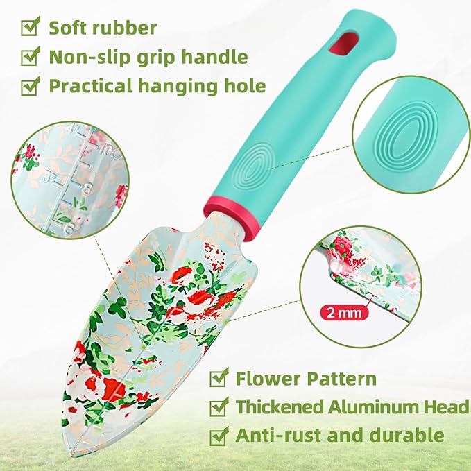 Garden Tools Set JUMPHIGH 10 PCS Heavy Duty Gardening Tools Includes Hand Trowel Rake Weeder Pruner Gardening Gifts for Women Garden Kit with Tote Bag Apron Gloves Kneeling Pad