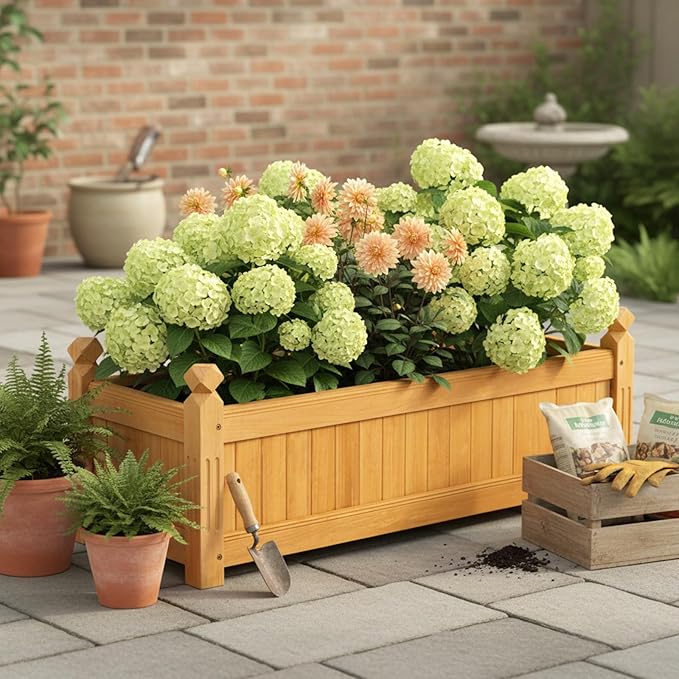 2 Pcs Wooden Raised Garden Bed 43.5 L x 16 W x 14 H Outdoor Planter Box with Drainage Holes Rectangular Garden Bed for Flowers Herbs Vegetables Fruits Backyard Patio Balcony