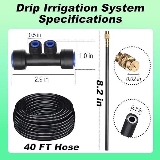Drip Irrigation System for Garden Automatic Watering System with Adjustable 360° Copper Spray Nozzles DIY Drip Irrigation Kit for Yard Lawn Greenhouse Raised Beds &amp Potted Plants (40FT)