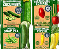 HOME GROWN - Snap Pea Seeds for Planting - Organic Heirloom Cascadia Variety 100 &amp San Marzano Tomato 132 &amp Persian Cucumber 50 &amp Banana Pepper 94