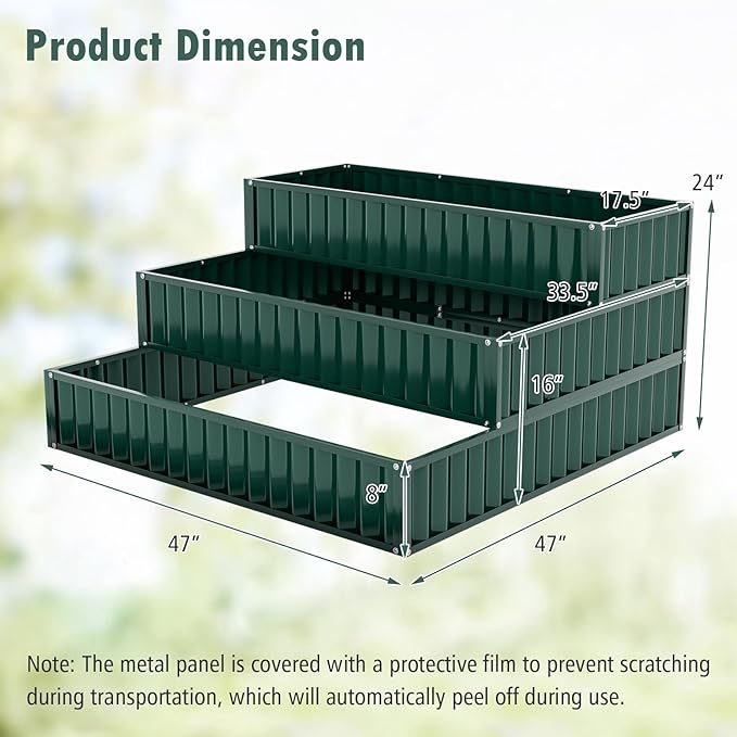 HAPPYGRILL 3-Tier Raised Garden Bed Galvanized Elevated Garden Bed w/Open-Ended Base for Deep Rooted Plants Vegetables Flowers Modular Assembly Outdoor Planter Box for Patio Backyard (2 Green)