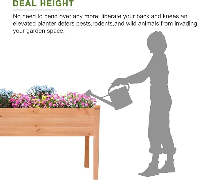 BIRASIL Outdoor Raised Garden Bed Wood Planter Box for Vegetable Flower Elevated Reinforced Large Garden Planters Boxes for Backyard Patio Gardening Balcony (48”L Brown)