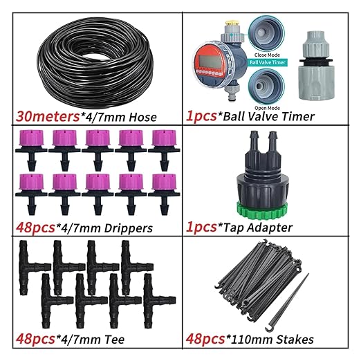 Garden Supplies 5-50M Garden Micro Drip Irrigation Automatic Watering System Kit Timer Controller DIY Mist Spray Cooling for Potted Plants Nozzle(Light Yellow)