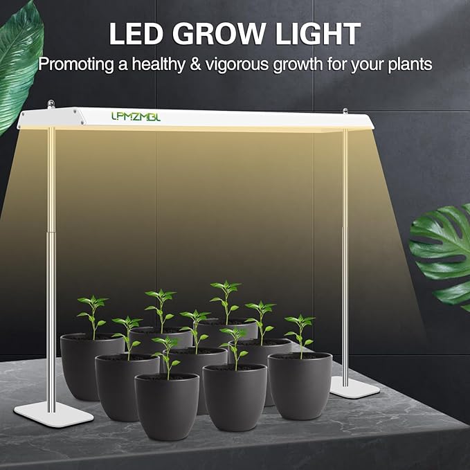 LED Grow Lights for Seed Starting with Stand 2ft 60W Full Spectrum Seedling Lights Grow Lights for Indoor Plants 4/8/12H Timer and 10 Dimming Levels Height Adjustable and Energy Efficient