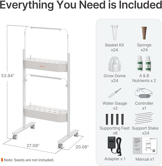 SUNCOZE 2-Tier Hydroponics Growing System Kit with 24 Pods – Full Spectrum Grow Lights Hydroponic System equipped with smart controller Indoor Herb Garden Kit for Vegetables Herbs Fruits &amp Flo