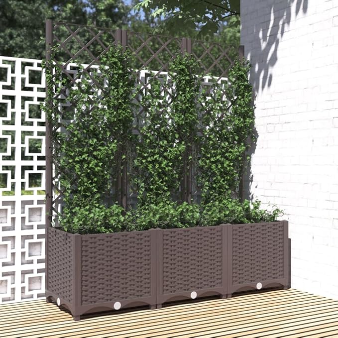 Garden Planter with Trellis Brown 47.2x15.7x53.5 Raised Planter Box Outdoor Flower Box for Patio Garden Vegetable Raised Garden Bed with Climbing Support for Outdoor Plants