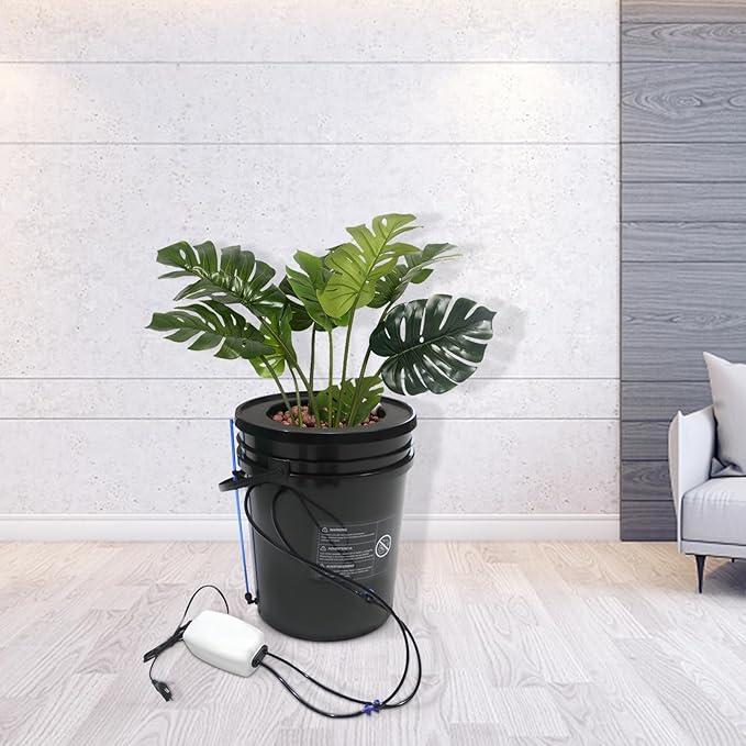 5-Gallon DWC Hydroponic Growing System for Indoor Plants Black PP Cylindrical Deep Water Culture Garden Kit with Recirculating Drip Irrigation Air Pump Air Stone &amp Floor-Standing Design
