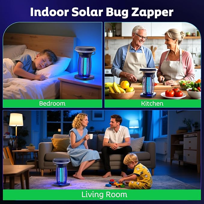 Solar Bug Zapper Outdoor Mosquito Zapper Outdoor Waterproof Electric Fly Zapper Rechargeable Mosquito Killer with Solar Panel 4200V Fly Trap Indoor for Home Backyard Patio Garden Camping