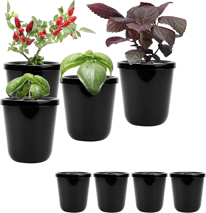 Kratky Method Hydroponic Planter Kit 8 Hydroponic Planter Plus 24 Growing Sponges for Herbs Hydroponic Mini Buckets for Windowsill Herb Garden Hydroponic Growing System for Vegetables (Black)