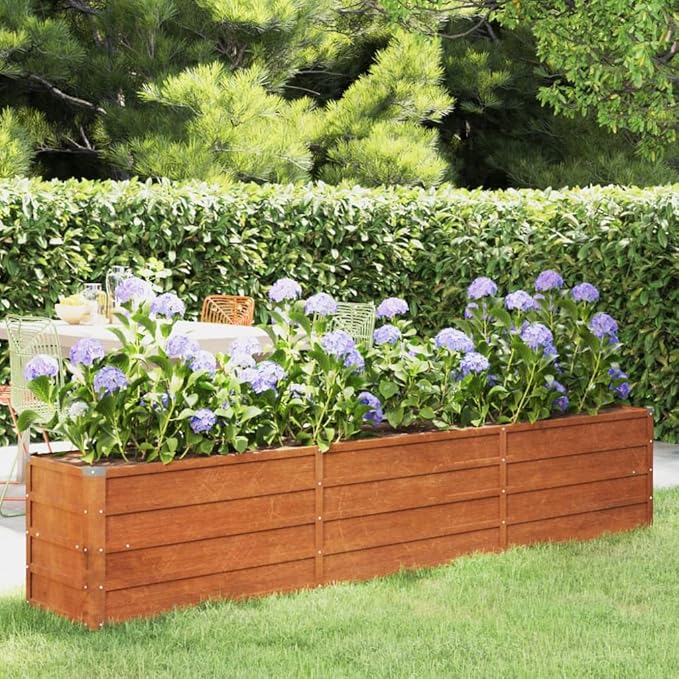 YAFF Garden Raised Bed Rusty Corten Steel 94.5 x 15.7 x 17.7 in Large Outdoor Planter Box for Vegetables Herbs Flowers Patio Balcony Weather Resistant