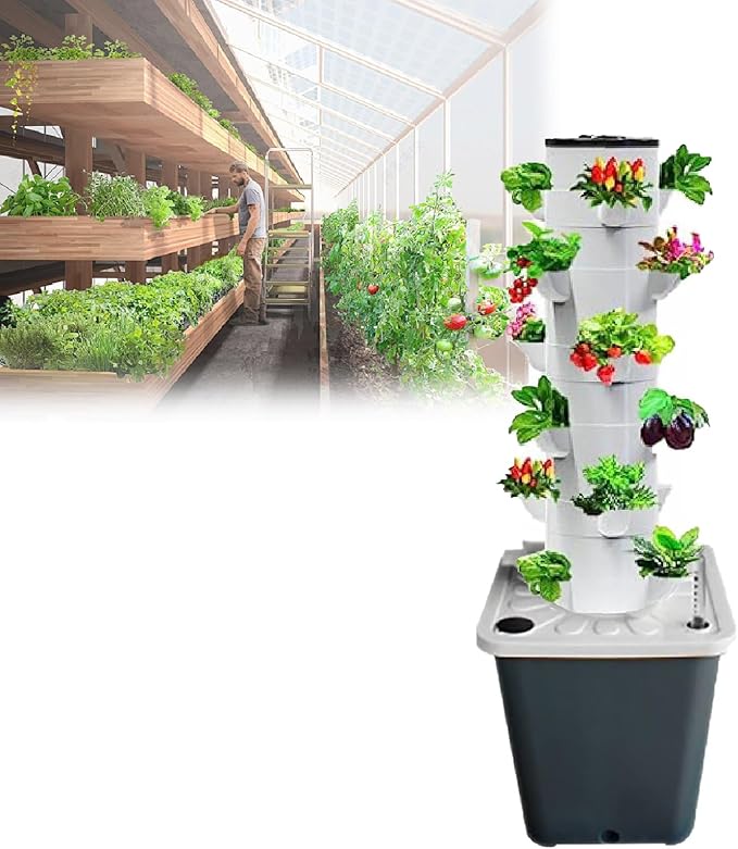Vertical Hydroponics Tower: 15 Pods Home Garden Plant Germination Kits with Pump Movable Tank - Grow Herbs Fruits Vegetables Flowers(18holes)