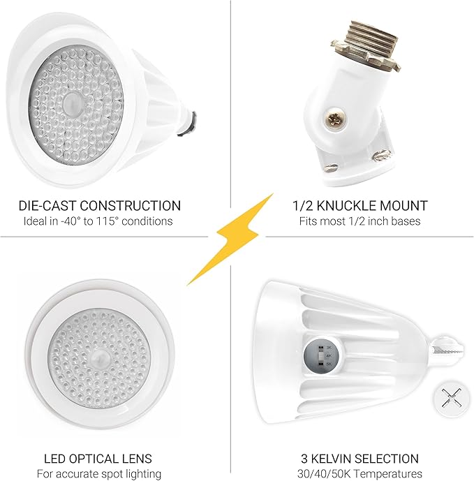 NUWATT 25W Bullet Flood Light Outdoor LED Landscape Lights 3500 LM Bright Outdoor Lighting for Yard 30K/40K/50K Selectable 1/2 Knuckle Mount 120-277V Waterproof Flag Pole Lights (12-Pack)
