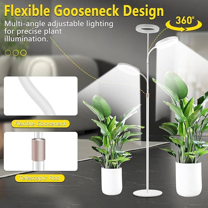 Floor Grow Lights for Indoor Full Spectrum Plant Lighting with Adjustable 67 Stand for Growing Large Tall Plants 3/9/12H Timer3 Light Modes 10 Dimming