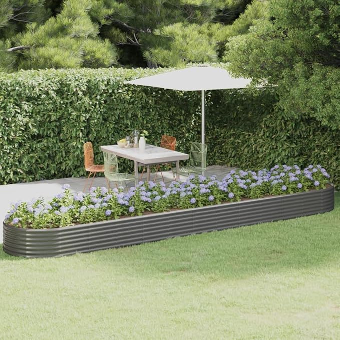 Patio Raised Bed Powder-Coated Steel 199.6x39.4x14.2 GrayWeight:37.21lbs319009