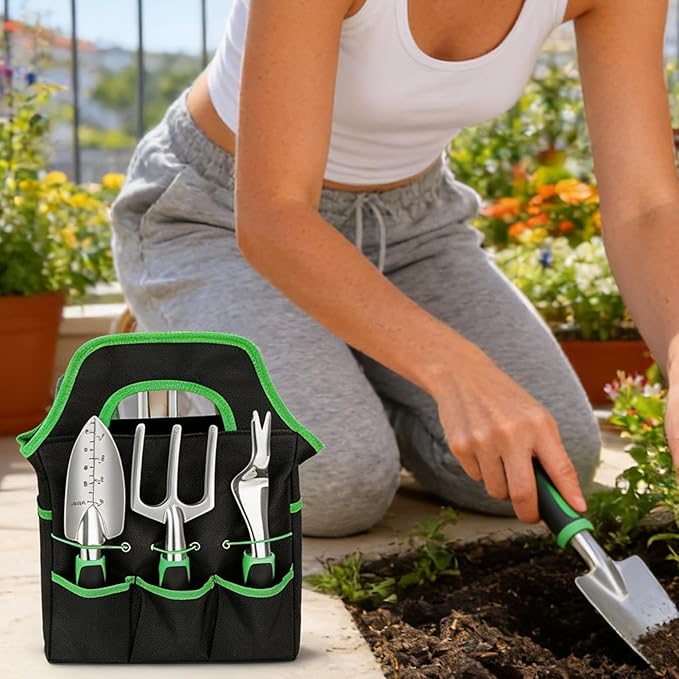 Garden Tool Set 8 Piece Stainless Steel Hand Tools Floral Gardening Kit for Planting Sturdy Metal and Design Outdoor Accessory with Ergonomic Handles Digging Weeding Soil Loosening
