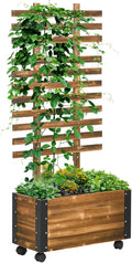 Raised Garden Bed with Trellis 58 Outdoor Wooden Planter Box with Wheels for Vine Plants Flowers Climbing and Planting Brown