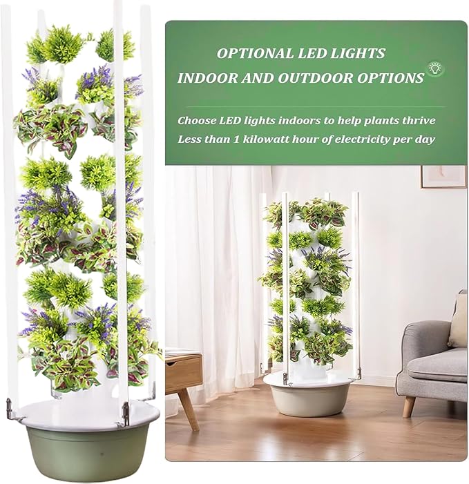 5/7/9 Tier Outdoor Indoor Hydroponic Grow Kit Hydroponics Growing System Tower with LED Grow Light for Gardening Lover9Tier (with Light)