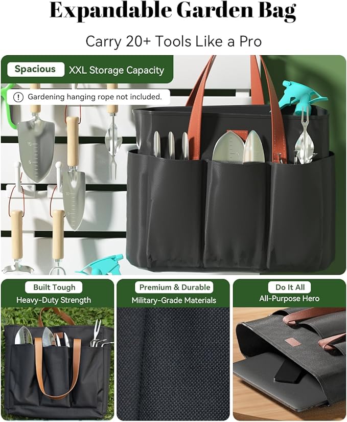 VerdantVibes 9-Piece Garden Tool Set - Heavy Duty Gardening Hand Tools with Ergonomic Non-Slip Grips Rust-Resistant Shovel Trowel Rake Pruner &amp Storage Bag - Ideal Gardening Gifts for Women