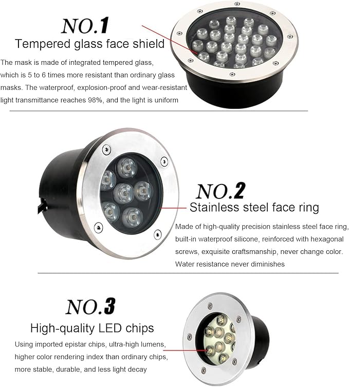 Buried Lights Outdoor Ground Light IP66 Waterproof Recessed Round Landscape Lamp AC85-265V Well Light for Driveway Garden Pathway Patio Deck Spotlights