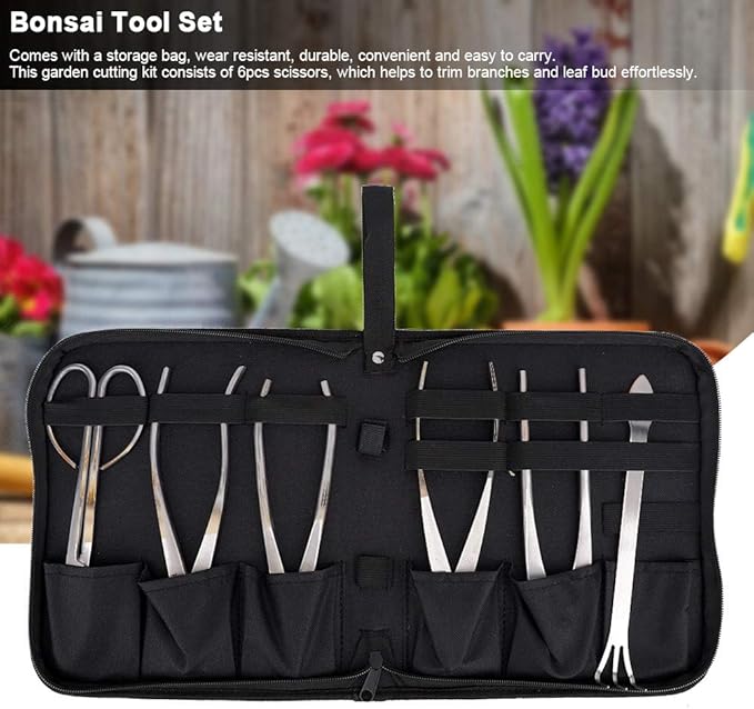 Bonsai Tools Set 6pcs Stainless Steel Bonsai Garden Plant Tree Scissors Trimming Cutting Tool Set with Storage Bag Garden Plant Tools