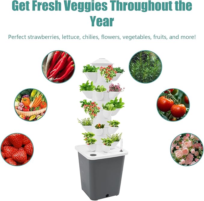 ZAIHW 25-Plant Vertical Tower Garden System Indoor Hydroponic Growing Kit with Pump &amp Water Level Gauge Vertical Vegetable Planter for Gardening Enthusiasts