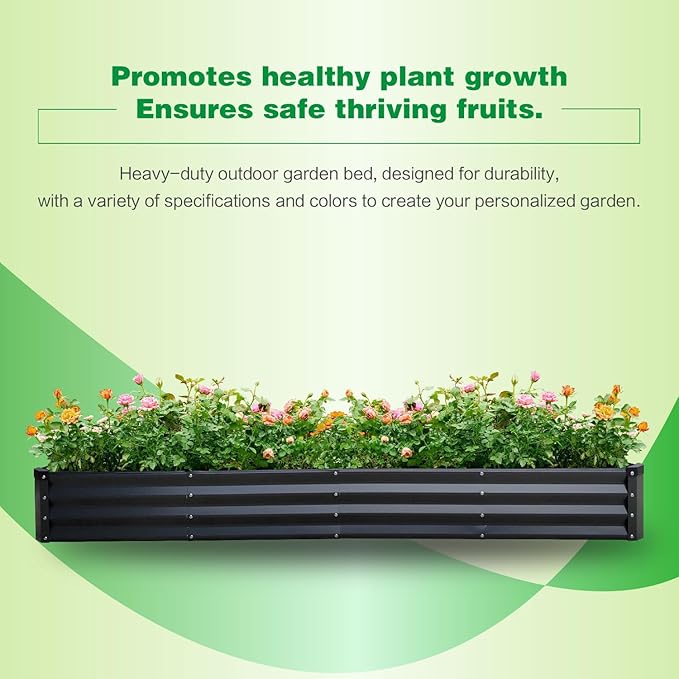 GARDMAX 8x4x1FT Galvanized Raised Garden Bed Kit Metal Planter Boxes Outdoor with Easy Assembly Large Garden Bed for Vegetables Fruits Flower Herbs Rectangle Dark Gray