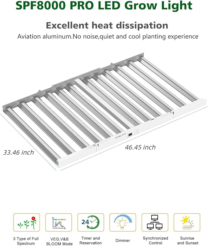 2024 New SPF8000 PRO 800W LED Grow Light 6x6ft Coverage with Veg &amp Bloom Dimmer Timer Full Spectrum Grow Lamps for Indoor Plants Seeding Flowering LED Plant Light Fixture