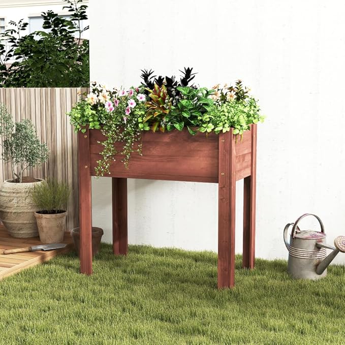 Sturdy Elevated Garden Bed with Legs for Easy Access Growing of Vegetables Herbs Flowers and Fruits Outdoors (Planter 31 * 16 * 30'' Brown)