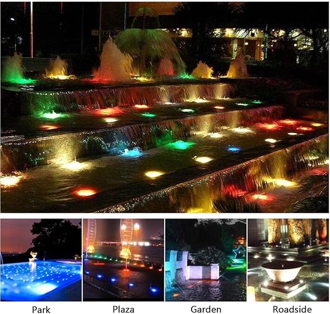 Outdoor LED Fountain Light - Ground LED Landscape Lights IP68 Waterproof Submersible Underwater Landscape Spotlight DC 24V Pool Underwater Lighting for Garden Fountain Pool(RGB15W)