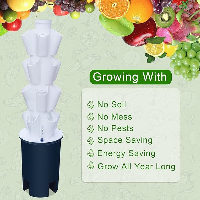 hydroponics Growing 20 Pods Vertical Hydroponics Tower Indoor Smart Garden Planter Hydroponic Growing Kits with Hydrating Pump Adapte