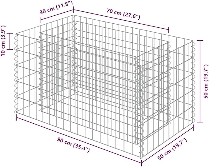 Gabion Raised Bed Galvanized Steel Outdoor Planter Weather Resistant Stable Durable Garden Plant Bed Silver Rectangular