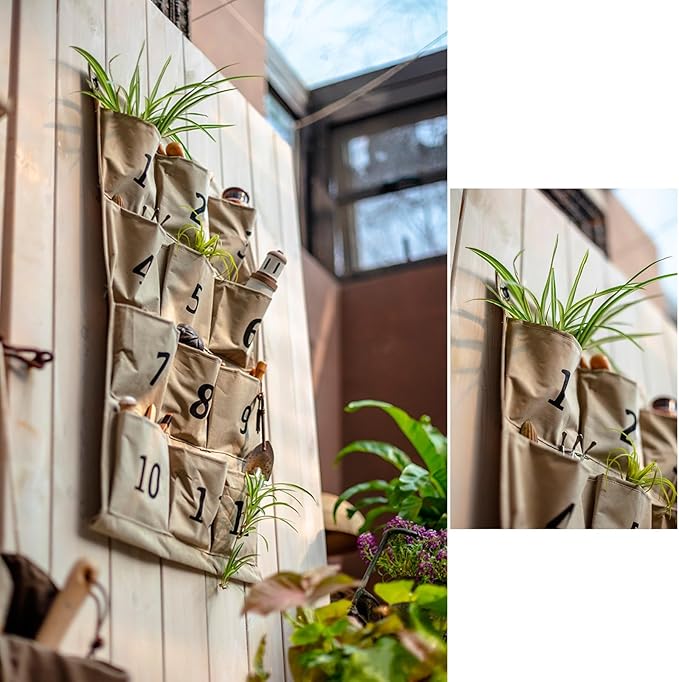 Garden Tool Storage Bag Hanging Wall Canvas Garden Organizer with 12 Pockets Large Organizer Bag