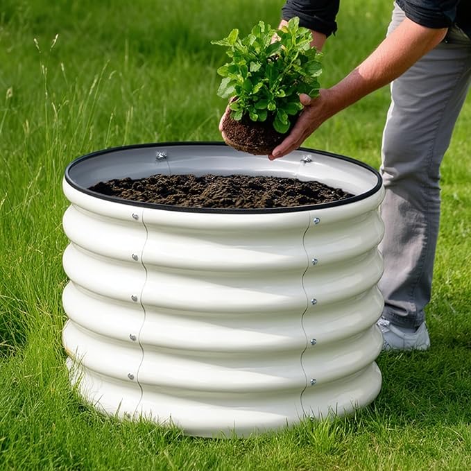 SnugNiture Raised Garden Bed 2 PCS 2×2×1.5ft Round Galvanized Outdoor Planter Box 17 Tall Deep Metal Garden Bed Kit for Planting Vegetables Fruits Flowers White