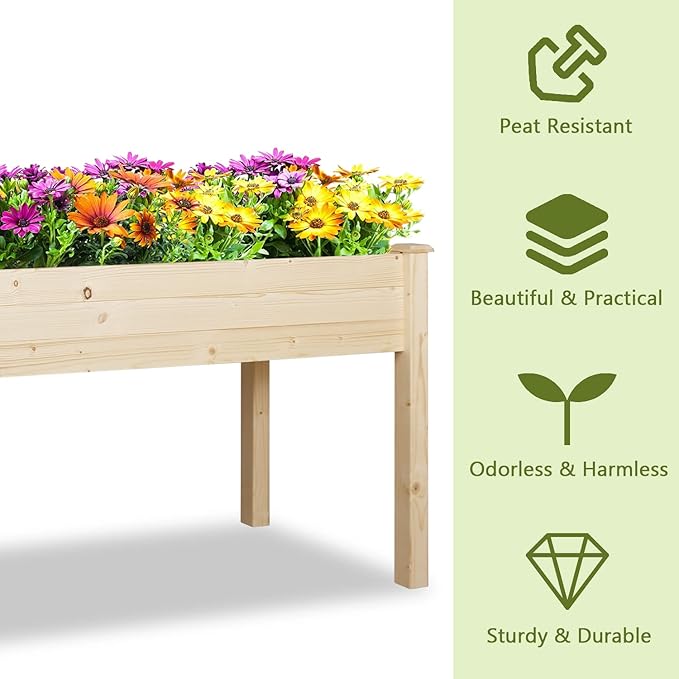 LYNSLIM Garden Bed with Legs 48x21x30in Raised Garden Bed Elevated Wood Planter Box Garden Planter Box for Outdoor Backyard Patio