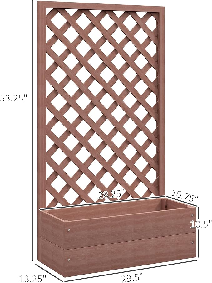 Raised Garden Bed with Trellis Lattice Wood Planter Box with Self Draining Gap Freestanding Trellis Planter for Climbing Plants Vines Flowers 29.5 x 13.25 x 53.25 Light Brown