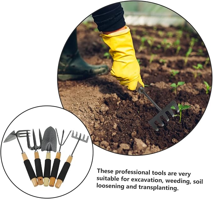 Generic 1set Garden Tools Kit Portable Garden Shovel Rake Gardening Tools Handles for Home Gardening Planting Outdoor Use
