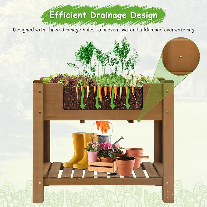 PetsCosset Raised Garden Bed Wooden Elevated Planter Box with Legs Protective Liner Reinforced for Vegetables Herbs Flowers for Outdoor Patio Backyard Balcony Gardening (33.46 X 17.9 X 29.72 inches)