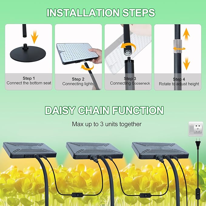 2026 Tabletop Grow Lights for Indoor Plants Seed Starting Bonsai 25 Watt Power Draw NO Need Adapter Bright Enough Like A Small Sun Daisy Chain Function 16-24 Height Adjustable