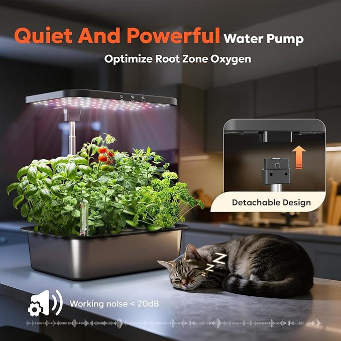 owltron Smart Hydroponics Growing System Kit15 Pods Indoor Herb Garden with 36W LED Grow Light &amp APP Control Planting Height Up to 30 Quiet Water Pump Ideal Gift for All Ages Dark Silver
