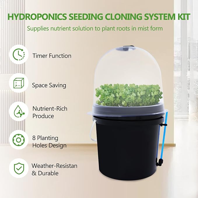 Hydroponics Seedling Cloning System Kit 8 Holes Cloning System Aeroponic Propagation Kit Fog Seedling Box Soilless Hydroponic Equipment for Indoor Outdoor Garden Vegetables