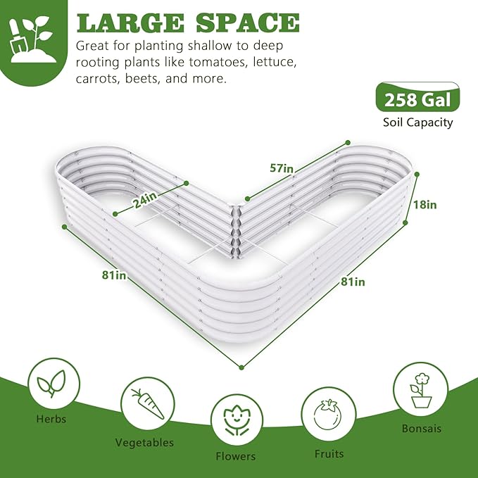A ANLEOLIFE Heart-Shaped Galvanized Raised Garden Beds Outdoor81x81x18in Large Metal Planter Box for Planting Vegetables Flowers Herb Anti-Rust &amp Easy-Setup Antique White