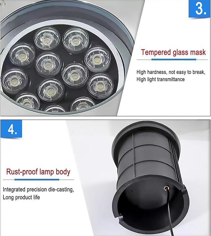 Outdoor Buried Lights - LED Landscape LampEmbedded 15° Adjustment Angle Ground Light IP68 Triple Waterproof Polarized Spotlight for Garden Courtyard DecoratiBlue-18W