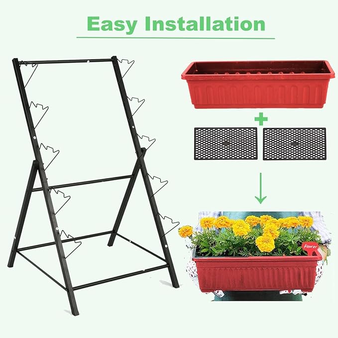 Homdox 2 Pack Elevated Garden Bed 5-Tier Freestanding Vertical Raised Bed for Gardening 5 Garden Planter Boxes and 5 Hooks Perfect to Grow Vegetables Herbs Flowers Outdoor Indoor Brick Red