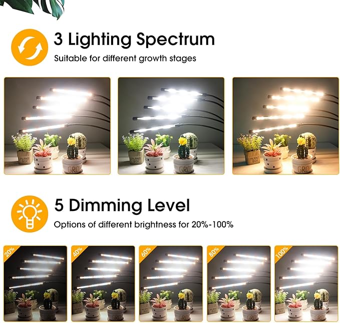 Wolezek Grow Lights for Indoor Plants Full Spectrum 100 LEDs Plant Lights for Indoor Growing with Adjustable Stand 5-Head Plant Grow Lamp with Auto 6/12/16H Timer Ideal for Large &amp Tall Plants